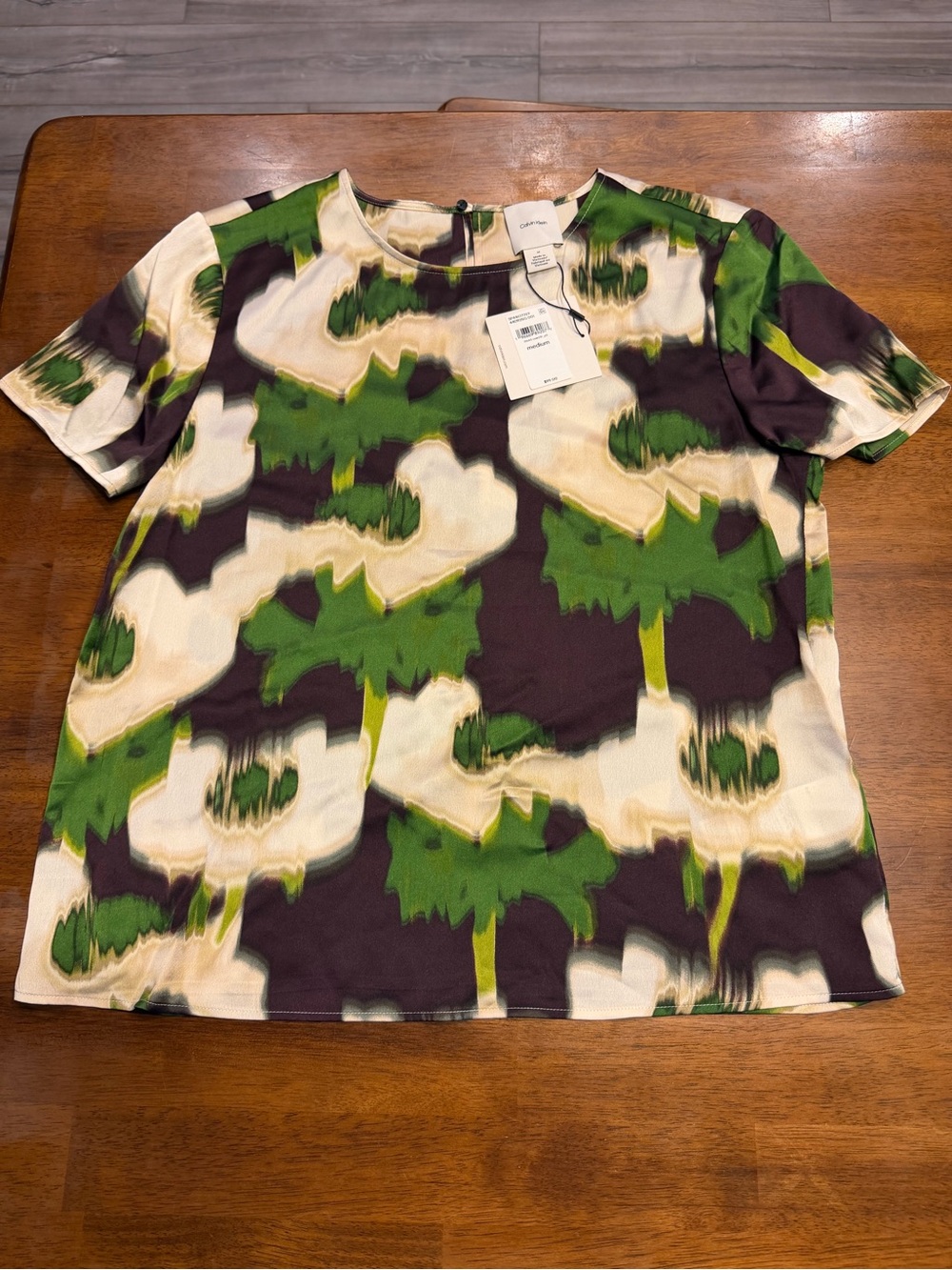 Calvin Klein Short-Sleeve Abstract Print in Green, Cream & Black